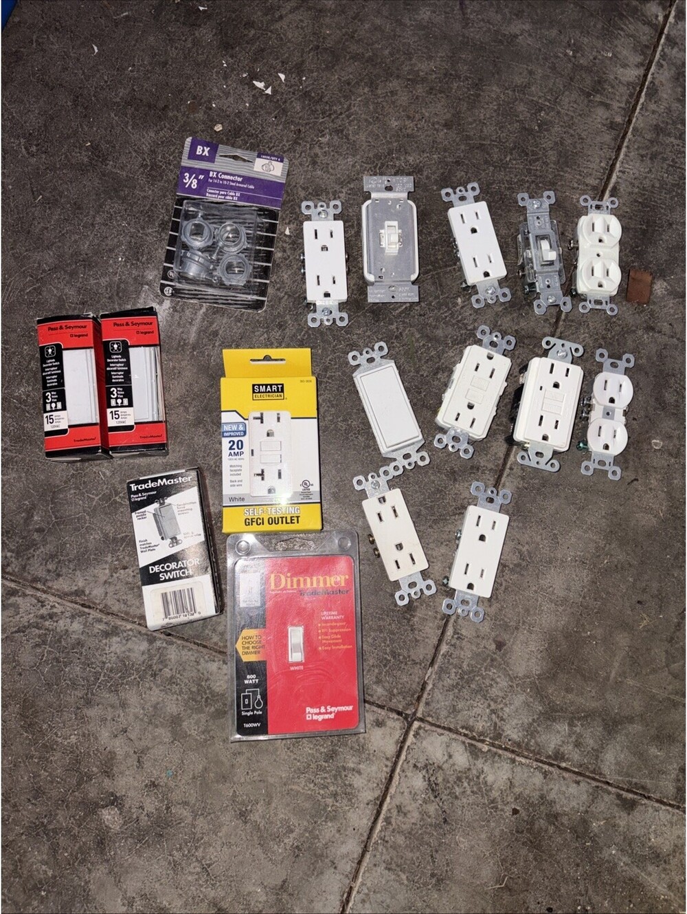 “17 White Electrical Outlets Switches Dimmer GFCI BX Connectors Lot”